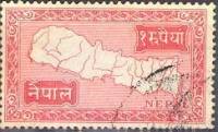 (№1954-90) Марка Непал 1954 год "Карта Непала", Гашеная