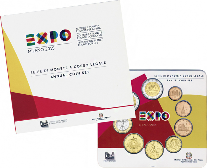 (2015, 9 монет) Набор монет Италия 2015 год &quot;ЭКСПО-2015 Милан&quot;   Буклет