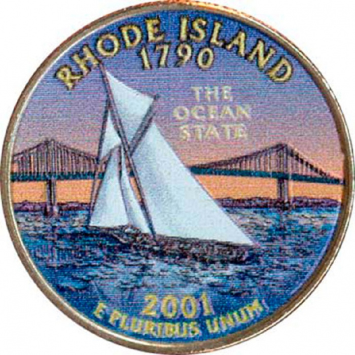 (013d) Монета США 2001 год 25 центов &quot;Род-Айленд&quot;  Вариант №1 Медь-Никель  COLOR. Цветная