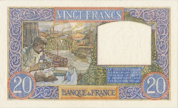 (№1939P-92a.1) Банкнота Франция 1939 год &quot;20 Francs&quot;