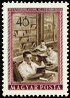 (1955-009) Марка Венгрия "В библиотеке"    10-я годовщина освобождения Венгрии от нацизма II Θ