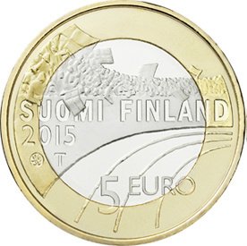(035) Монета Финляндия 2015 год 5 евро &quot;Волейбол&quot; 2. Диаметр 27,25 мм Биметалл  UNC