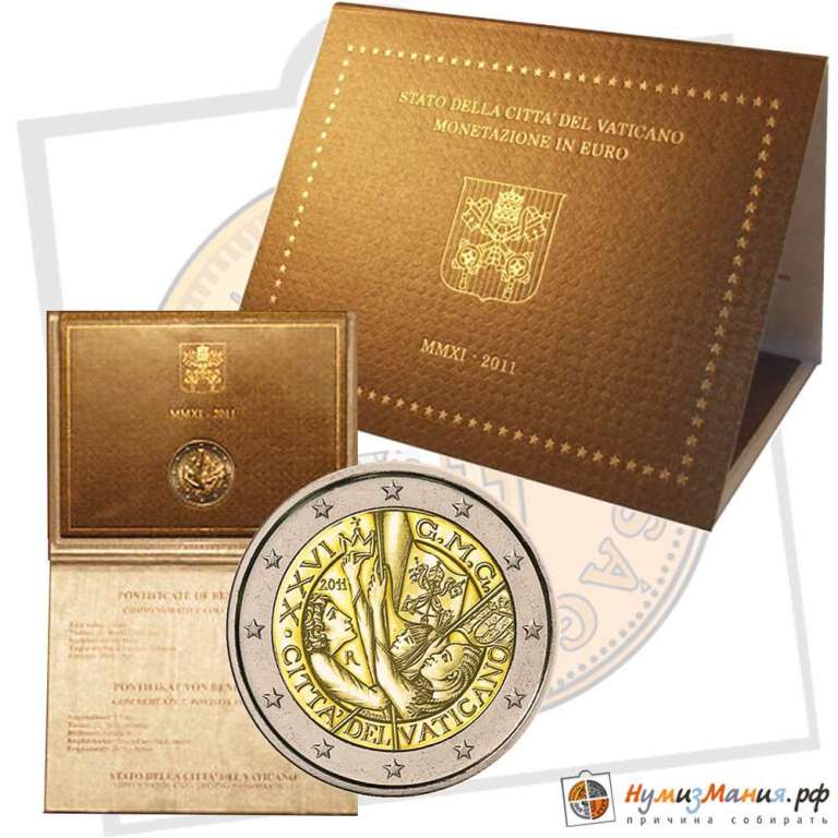 (08) Монета Ватикан 2011 год 2 евро &quot;XXVI Всемирный день молодёжи&quot;   Буклет