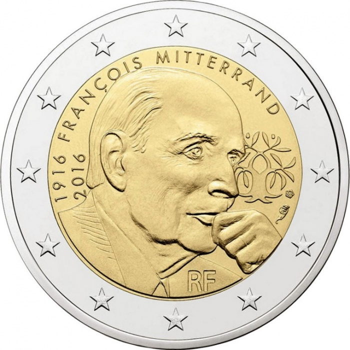 (016) Монета Франция 2016 год 2 евро &quot;Франсуа Миттеран&quot;  Биметалл  UNC