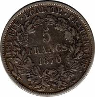 () Монета Франция 1870 год 5  ""   Биметалл (Серебро - Ниобиум)  AU