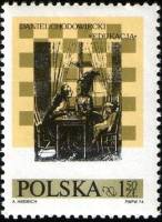 (1974-031) Марка Польша "Преподавание Даниила Ходовецкого"    10-й Международный шахматный фестиваль