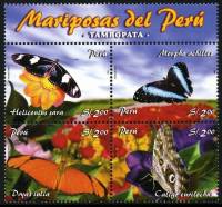 (№2006-2065) Лист марок Перу 2006 год "Бабочки Мино 206568", Гашеный