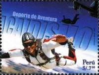 (№2009-2372) Марка Перу 2009 год "Экстремальные Виды Спорта Прыжки С Парашютом", Гашеная