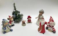 Новогодние статуэтки 7 шт + ёлочка