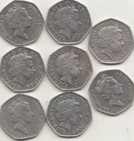 Монеты 50 пенсов Англия 8 шт (сост. на фото)