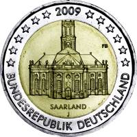 (006) Монета Германия (ФРГ) 2009 год 2 евро "Саар" Двор J Биметалл  UNC