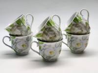 Чашки чайные 6 шт Helios Белые розы нежно-зеленые листочки
