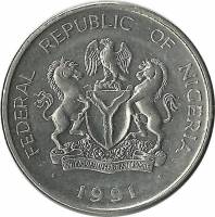 (№1991km14) Монета Нигерия 1991 год 1 Naira