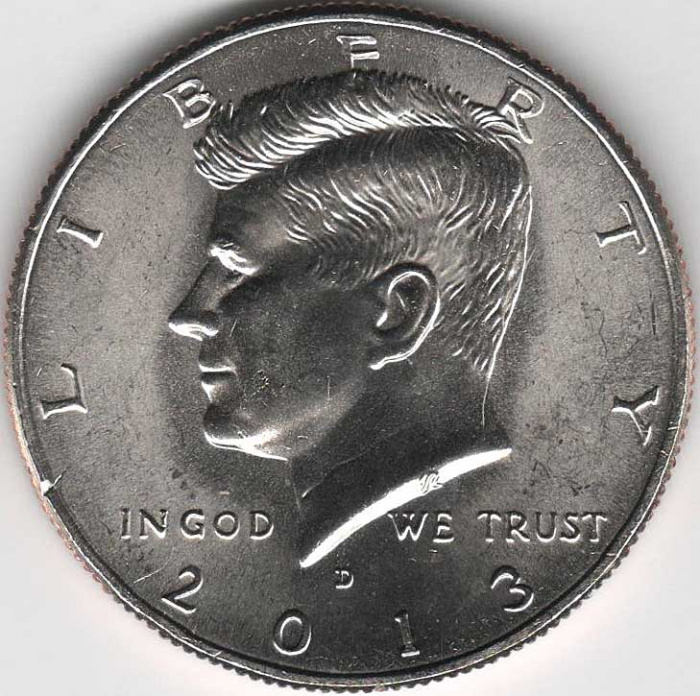 (2013d) Монета США 2013 год 50 центов  3. Основной тип Кеннеди Медь-Никель  UNC