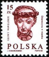 (1988-035) Марка Польша "Женщина в венке"    Стандартный выпуск. Резные Вавельские головы III Θ