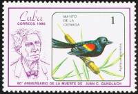 (1986-018) Марка Куба "Красный дрозд"    90 лет со дня смерти Хуана Кристобаля Гундлаха III Θ
