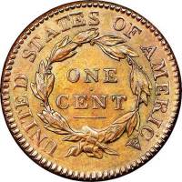 (1824, 2 исправлена на 4) Монета США 1824 год 1 цент  1. Голова Матроны Медь  VF