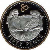 (№2006km149) Монета Фолклендские Острова 2006 год 50 Pence (Королеве Елизавете 80 лет)