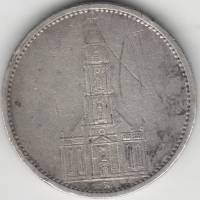 1934A Монета Германия 5 марок Кирха в Потсдаме  Без подписи Серебро Ag 900  VF