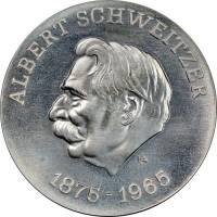 (1975, маленький герб) Монета Германия (ГДР) 1975 год 10 марок "Альберт Швейцер"  Серебро Ag 500  UN