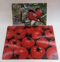 Разделочные доски красные томаты снегири стекло 30х40 и 20х30 см