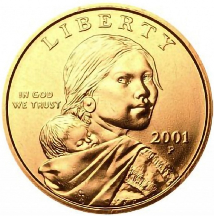 2001p Монета США 2001 год 1 доллар Орёл  Сакагавея Латунь  UNC