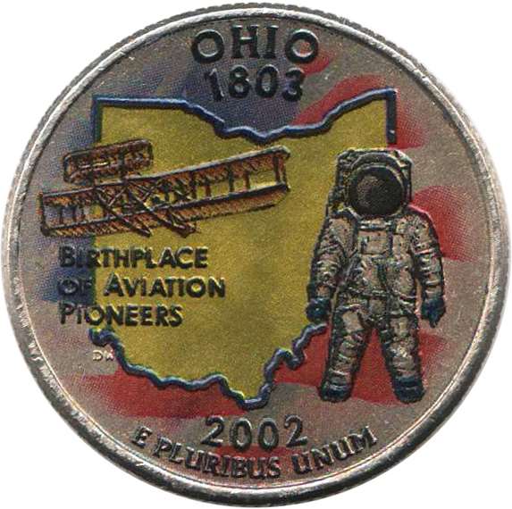 (017d) Монета США 2002 год 25 центов &quot;Огайо&quot;  Вариант №2 Медь-Никель  COLOR. Цветная
