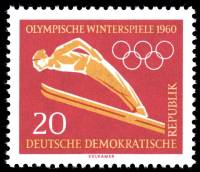 (1960-003) Марка Германия (ГДР) "Прыжки с трамплина"    Летние и Зимние ОИ 1960, Рим II Θ