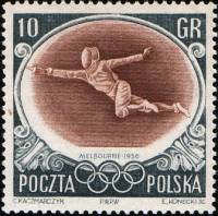 (1956-032) Марка Польша "Фехтование"   XVI Олимпийские игры в Мельбурне II Θ