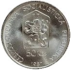 () Монета Чехословакия 1987 год 50 крон ""  Биметалл (Серебро - Ниобиум)  UNC