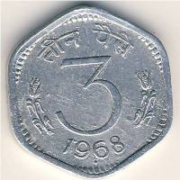 (№1967km14.2) Монета Индия 1967 год 3 Paise