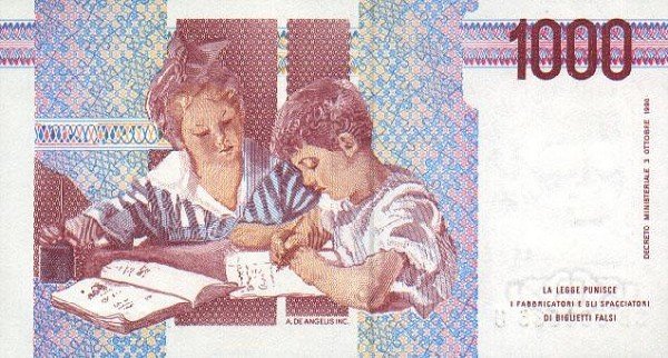 Банкнота Италия 1990 год 1&nbsp;000 лир Мария Монтессори   XF