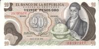 (,) Банкнота Колумбия 1975 год 20 песо "Франсиско де Калдас"   XF