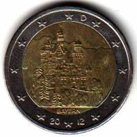 (010) Монета Германия (ФРГ) 2012 год 2 евро "Бавария" Двор F Биметалл  VF