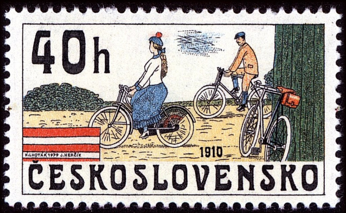 (1979-039) Марка Чехословакия &quot;Велосипеды (1910)&quot;    Исторические велосипеды II Θ