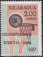 (№1964-1371) Марка Никарагуа 1964 год "Баскетбол с надпечаткой", Гашеная