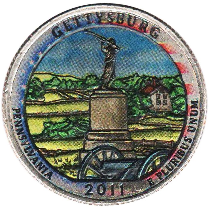 006p Монета США 2011 год 25 центов Геттисберг  Вариант №2 Медь-Никель  COLOR. Цветная