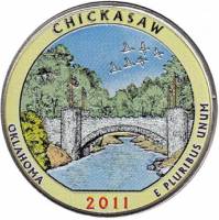 010p Монета США 2011 год 25 центов Чикасо  Вариант №1 Медь-Никель  COLOR. Цветная
