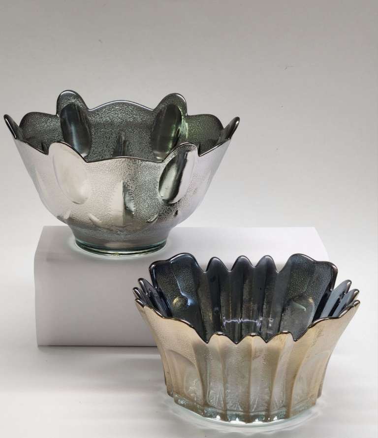 Салатник и конфетница праздничные стекло перламутр СССР винтаж 2 предмета