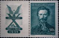 (1938-009a) Марка + купон Чехословакия "Й. Фюгнер (Сине-зеленая)"    10-е Старославянских игр Сокол,