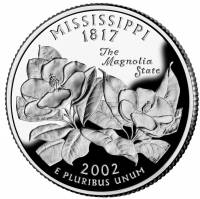 (020p) Монета США 2002 год 25 центов "Миссисипи"  Медь-Никель  UNC