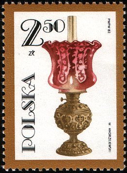(1982-010) Марка Польша "Посеребренная масляная лампа"    100 лет со дня смерти Игнация Лукасевича I