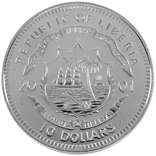 (2001) Монета Либерия 2001 год 10 долларов &quot;Основание Либерии&quot;  Медь-Никель  UNC