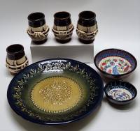 Блюдо пиалы 2 шт  и 4 стопки-стакана керамика глазурь