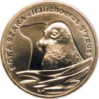 (131) Монета Польша 2007 год 2 злотых "Серый тюлень"  Латунь  UNC