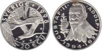 (1998) Монета Швеция 1998 год 20 экю "Лебеди"  Серебро Ag 925  PROOF