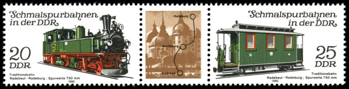 (1980-094) Лист (2 м + куп) Германия (ГДР) &quot;Радебойль-Радебург&quot;    Узкоколейные ЖД ГДР II Θ