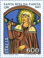 (№1981-1750) Марка Италия 1981 год "Святой Риты из Кашии", Гашеная