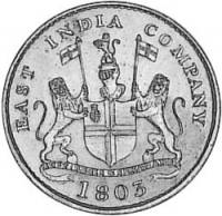 (№1803km317) Монета Индия 1803 год 5 Cash (В наличные, 1 Falus тонкий)