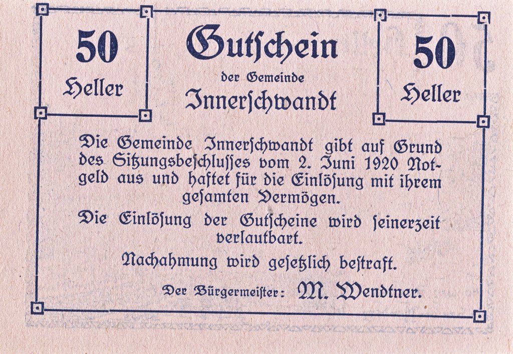 (№1920) Банкнота Австрия 1920 год &quot;50 Heller&quot;